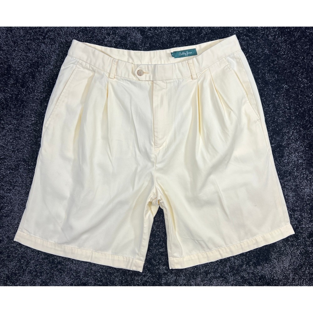 Bobby Jones Mens Golf Shorts Size 34 Pleated Khaki Cotton Blend - Faint Stains